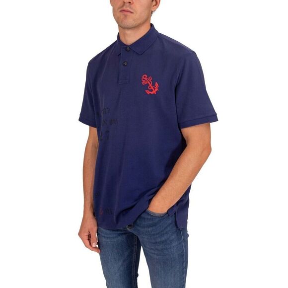 Polo Ralph Lauren Polo Shirt Mens Navy Classic Fit Mesh Graphic Collared MCWW158 - Picture 1 of 9
